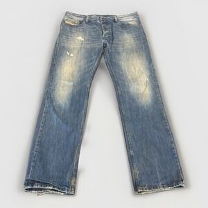 Diesel‎ Waykee Jeans Men 33x32 Blue Straight Leg Distress Faded Button Fly